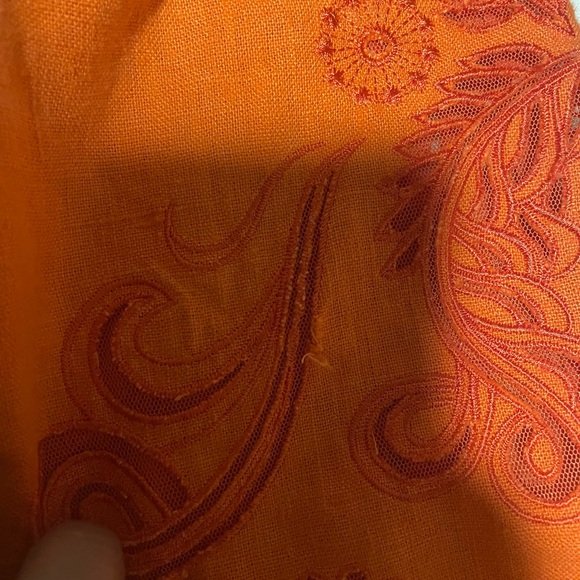 Michael Kors Floral Embroidered Hemp Mini Dress Orange size 2 - Picture 3 of 4